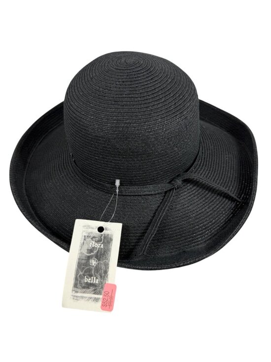NWT Flora Bella Black Raffia Wide Brim Sun Beach Boho Floppy Hat Womens OSFM